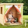 Cabane Enfant En Bois Soulet Avec Tissu Imprimé – Rideau -Solid || Axi || EXIT TOYS Soldes Boutique maisonnette jardin bois enfant chateau soulet