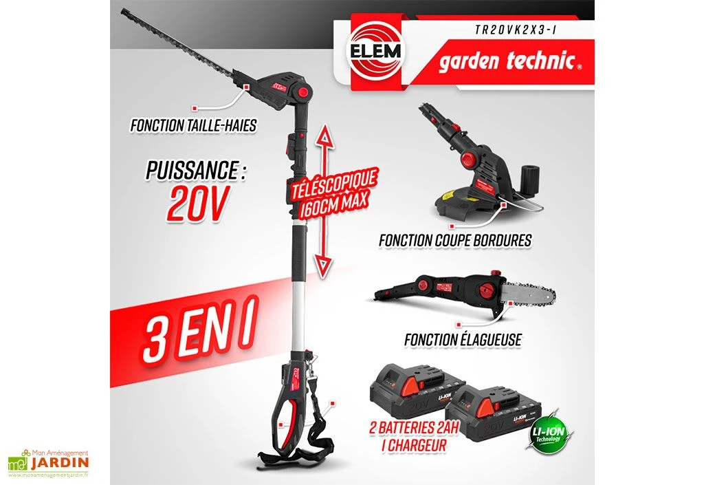 Outil De Jardinage 3 En 1 : Taille-haies, élagueuse Et Coupe Bordures – 20 V 4 Outil De Jardinage 3 En 1 : Taille-haies, élagueuse Et Coupe Bordures – 20 V – Image 2