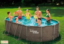 Summer Waves Piscine Hors-sol Tubulaire Ovale - 4,88 X 3,05 X 1,07 M – PVC Aspect Tressé