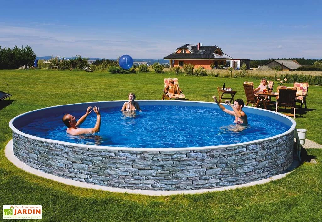 Piscine En Acier Ronde Imitation Pierre - Azuro 3 Piscine En Acier Ronde Imitation Pierre - Azuro