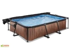 EXIT TOYS Piscine Hors Sol Tubulaire Rectangulaire – 220 X 150 X 65 Cm + Ombrage -Solid || Axi || EXIT TOYS Soldes Boutique piscine tubulaire effet bois exit toys voile ombrage ouvert
