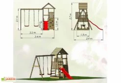 Aire De Jeux En Bois Non Traité Avec Portique Double Et Toboggan - 9,8 M² -Solid || Axi || EXIT TOYS Soldes Boutique plan aire jeux bois wendi toys 1 1