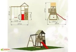 Aire De Jeux En Bois Non Traité Avec Portique Balançoire Et Toboggan Panda -Solid || Axi || EXIT TOYS Soldes Boutique plan dimensions aire jeux balancoire toboggan