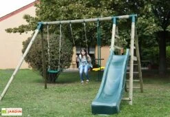 Portique Toboggan Et Balançoires En Bois Comanche 2,30 M -Solid || Axi || EXIT TOYS Soldes Boutique portique bois balancoire comanche