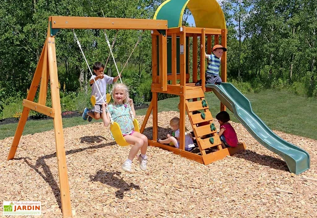 KidKraft Portique En Bois Ainsley Balançoires, Toboggan, Escalade 4 KidKraft Portique En Bois Ainsley Balançoires, Toboggan, Escalade – Image 2