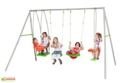 Portique Balançoire Métal Axion 2,20m Jade -Solid || Axi || EXIT TOYS Soldes Boutique portique metal enfant axion 2 balancoires nacelle face a face jade 2