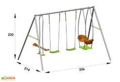 Portique Balançoire Métal Axion 2,20m Jade -Solid || Axi || EXIT TOYS Soldes Boutique portique metal enfant axion balancoires face a face nacelle jade