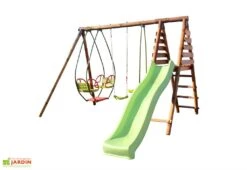 Portique En Bois Pour 5 Enfants Toboggan + 3 Agrès – Nigel