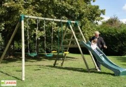 Portique Toboggan Et Balançoires En Bois Comanche 2,30 M -Solid || Axi || EXIT TOYS Soldes Boutique portique toboggan bois balancoires comanche 1