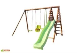 Portique En Bois Toboggan Et 2 Agrès 3-12 Ans + 1 Siège Bébé – Tulipe