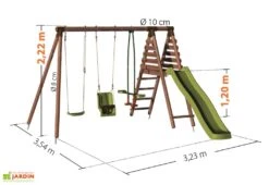 Portique En Bois Toboggan Et 2 Agrès 3-12 Ans + 1 Siège Bébé – Tulipe -Solid || Axi || EXIT TOYS Soldes Boutique portique tulipe dimensions