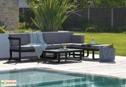 Salon De Jardin En Aluminium Barcelona : 1 Table + 2 Canapés + 1 Pouf -Solid || Axi || EXIT TOYS Soldes Boutique salon de jardin barcelona aluminium noir