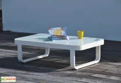 Salon De Jardin En Aluminium Barcelona : 1 Table + 2 Canapés + 1 Pouf -Solid || Axi || EXIT TOYS Soldes Boutique salon de jardin barcelona table basse aluminium blanc