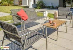 Salon De Jardin 4 Places En Inox Et Corde Tressée Concarneau -Solid || Axi || EXIT TOYS Soldes Boutique salon de jardin inox corde 8