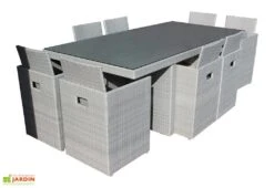 Salon De Jardin En Résine Tressée Encastrable Gris : 1 Table + 8 Fts -Solid || Axi || EXIT TOYS Soldes Boutique salon de jardin resine pvc 8 gris 1
