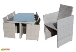 Salon De Jardin En Résine Tressée Encastrable Gris : 1 Table + 8 Fts -Solid || Axi || EXIT TOYS Soldes Boutique salon de jardin resine pvc 8 gris
