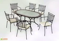 Hevea Salon De Jardin En Acier Avec Plateau En Mosaïque Sambala Shifa – 6 Places