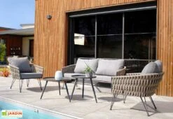 Salon De Jardin 4 Places En Acier Et Corde Tissée Capri