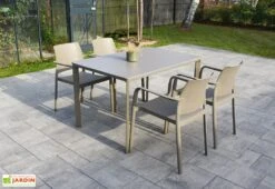 Salon De Jardin : 1 Table Aluminium 120 X 80 Cm + 4 Fauteuils – Dock -Solid || Axi || EXIT TOYS Soldes Boutique salon jardin alu 4 fauteuils taupe