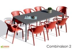 Salon De Jardin : 1 Table Aluminium 200 X 90 Cm Anthracite + 8 Fauteuils – Fado -Solid || Axi || EXIT TOYS Soldes Boutique salon jardin alu 8 places anthracite rouge