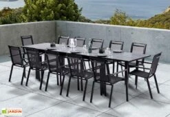 Salon De Jardin HPL Star : Table Extensible Alu + 12 Fauteuils
