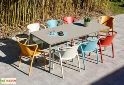 Salon De Jardin : 1 Table Aluminium 200 X 90 Cm Taupe + 8 Fauteuils – Fado
