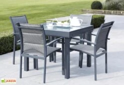 Salon De Jardin Modulo : Table Extensible + 4 Fauteuils Gris