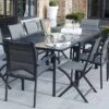 Salon De Jardin Modulo : Table Extensible + 4 Fauteuils + 4 Chaises Gris -Solid || Axi || EXIT TOYS Soldes Boutique salon jardin aluminium modulo48 gris 1