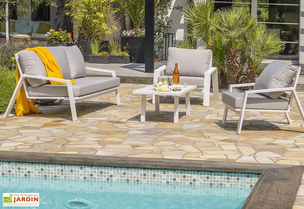 Salon De Jardin En Aluminium Blanc Table Canapé 5 Places - Ibiza 4 Salon De Jardin En Aluminium Blanc Table Canapé 5 Places - Ibiza – Image 2