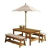KidKraft Salon De Jardin Bois Pour Enfants : Table, Bancs, Parasol Taupe