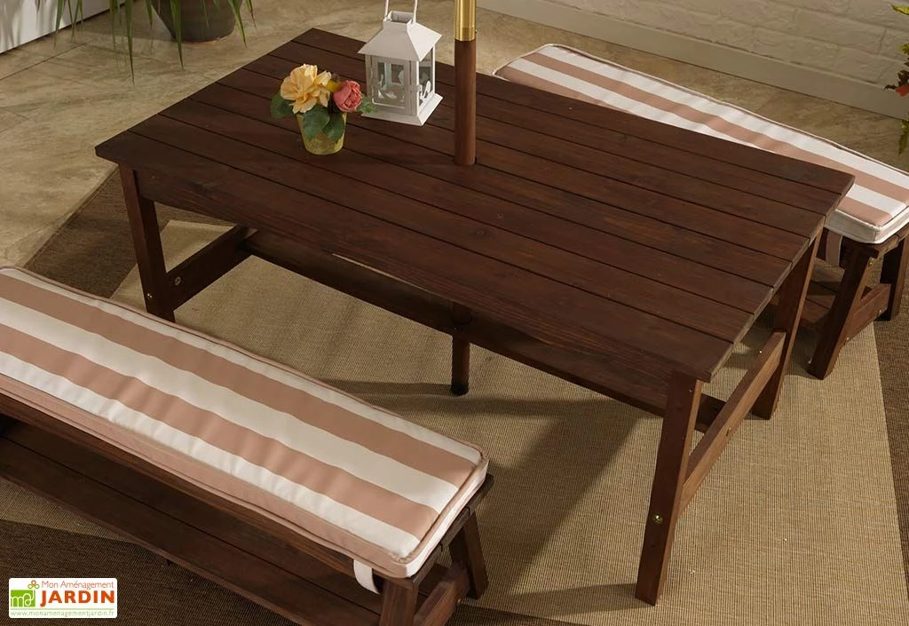 KidKraft Salon De Jardin Bois Pour Enfants : Table, Bancs, Parasol Taupe 6 KidKraft Salon De Jardin Bois Pour Enfants : Table, Bancs, Parasol Taupe – Image 4