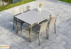 Salon De Jardin : 1 Table Aluminium 120 X 80 Cm + 4 Chaises – Hall -Solid || Axi || EXIT TOYS Soldes Boutique salon jardin meet hall 4 chaises table taupe