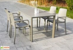 Salon De Jardin : 1 Table Aluminium 120 X 80 Cm + 4 Fauteuils – Hall -Solid || Axi || EXIT TOYS Soldes Boutique salon jardin meet hall 4 fauteuils table taupe