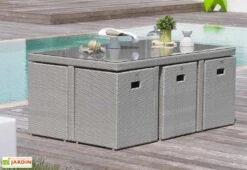 Salon De Jardin En Résine Tressée Encastrable : 11 Pièces, 2 Coloris -Solid || Axi || EXIT TOYS Soldes Boutique salon jardin resine tressee 10 places 6fauteuils 4 poufs 5