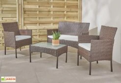 Salon De Jardin 4 Places En Aluminium Et Résine Tressée - Barcelone -Solid || Axi || EXIT TOYS Soldes Boutique salon jardin resine tressee barcelone marron