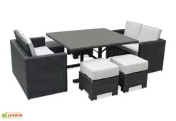 Salon De Jardin 8 Places En Aluminium Et Résine Tressée Océane Noir -Solid || Axi || EXIT TOYS Soldes Boutique salon jardin resine tressee encastrable 8p