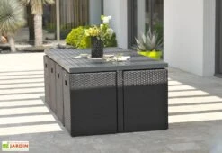 Salon De Jardin Résine Tressée Encastrable Noir : 1 Table + 8 Fts -Solid || Axi || EXIT TOYS Soldes Boutique salon jardin resine tressee encastrable noir 8fauteuils 1