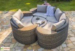 Salon De Jardin Rond En Aluminium Et Résine Tressée 8 Places - Nouméa -Solid || Axi || EXIT TOYS Soldes Boutique salon jardin rond 8 places resine aluminium gris noumea 2