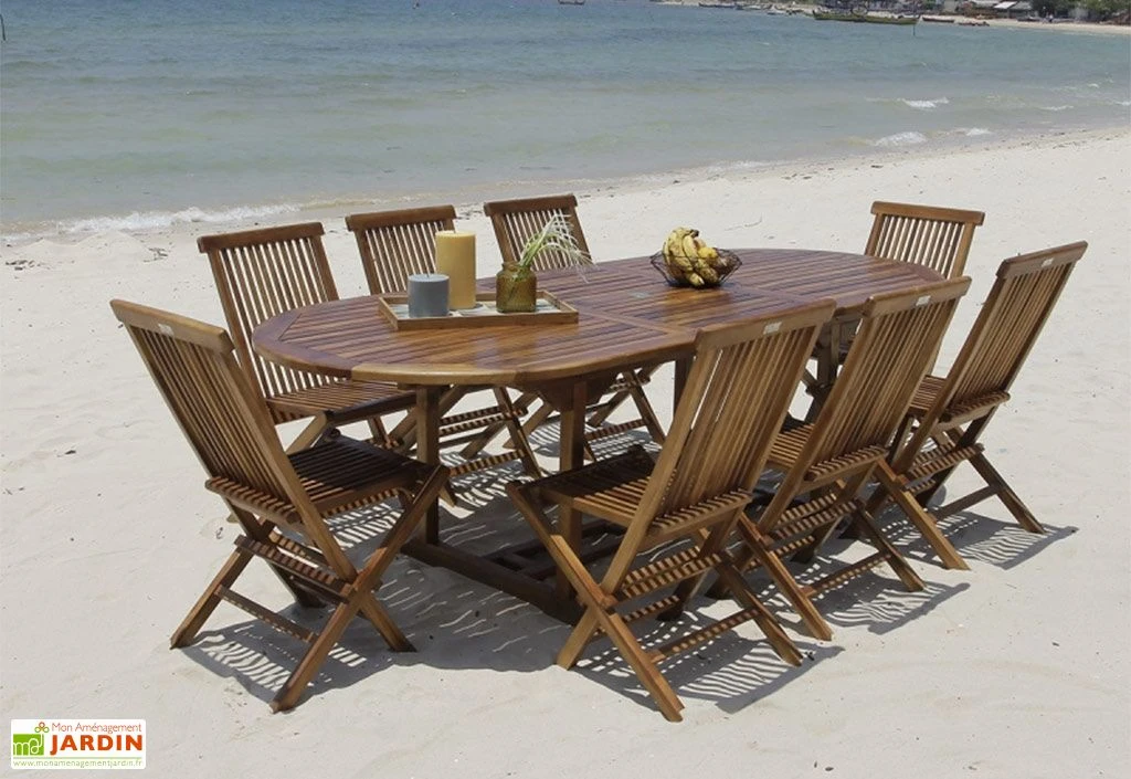 Salon De Jardin En Bois De Teck – 1 Table 240 Cm Et 8 Chaises 4 Salon De Jardin En Bois De Teck – 1 Table 240 Cm Et 8 Chaises – Image 2