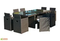 Salon De Jardin En Résine Tressée Encastrable Noir : 1 Table + 8 Fts -Solid || Axi || EXIT TOYS Soldes Boutique salon resine tresse encastrable 8 places noir pvc 8 n 2