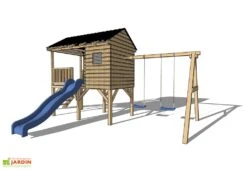 Maison Pour Enfant En Bois Autoclave Avec Toboggan Et Balançoires - Pin -Solid || Axi || EXIT TOYS Soldes Boutique schema de la cabane en bois sur pilotis