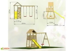 Aire De Jeux En Bois Brut Portique Balançoires Et Toboggan – 9,5 M² -Solid || Axi || EXIT TOYS Soldes Boutique schema dimensions jeux jardin balancoires toboggan