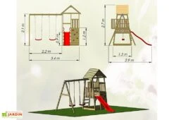 Aire De Jeux En Bois Brut Portique Balançoires Et Toboggan – 9,8 M² -Solid || Axi || EXIT TOYS Soldes Boutique schema jeux jardin portique wendi toys