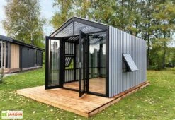 Serre De Jardin En Bois Et Verre Trempé Avec Panneaux Occultants – Tournesol -Solid || Axi || EXIT TOYS Soldes Boutique serre jardin bois gris panneaux stali design 06