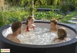 EXIT TOYS Spa Extérieur Rigide Rond 4 Places Ø 184 Cm – Leather Premium Noir -Solid || Axi || EXIT TOYS Soldes Boutique spa rigide exterieur noir famille