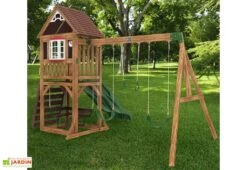 KidKraft Aire De Jeux En Bois Portique Balançoires Et Toboggans - Lindale -Solid || Axi || EXIT TOYS Soldes Boutique station jeux bois portique balancoires