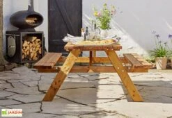 Table De Pique-nique Bois Autoclave Brun + Bancs Rabattables – Jelgava -Solid || Axi || EXIT TOYS Soldes Boutique table pique nique bois fsc ekju 253001
