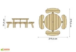 Solid Table De Pique-Nique Ronde En Bois Autoclave 220 Cm 40 Mm Picnic Round -Solid || Axi || EXIT TOYS Soldes Boutique table pique nique ronde bois autoclave 220cm 40mm 2