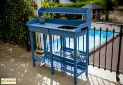 Table De Rempotage En Bois Lasuré Bleu 117 X 45 Cm